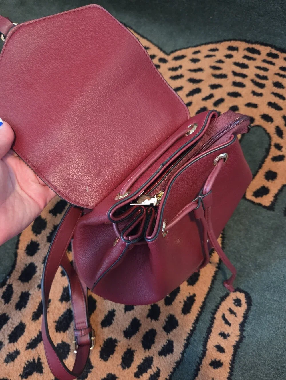 Women's Burgundy Faux Leather Backpack Purse